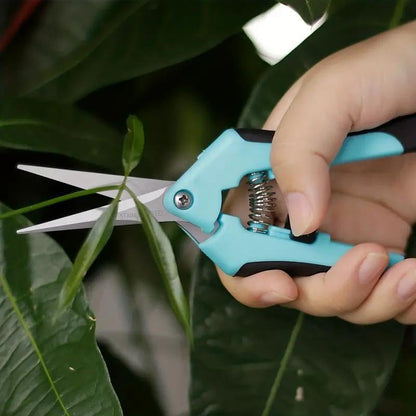 1PC Pruning Shears, Titanium Coated Garden Trimming Scissors with Coil Spring, Precision Gardening Hand Pruning Snips for Bonsai, Flowers, Plants Cutting (sky blue,straight blade) - color: Sky Blue