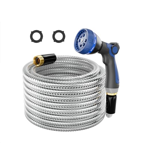 SPECILITE 1/2"x 25FT 304 Stainless Steel Metal Hose with Blue Nozzle - size: 25 ft