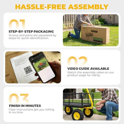 Sekey 7.7 Cu Ft Steel Garden Cart, 1400 lb Capacity, Towable Handle - color: Black, size: 1400LBS