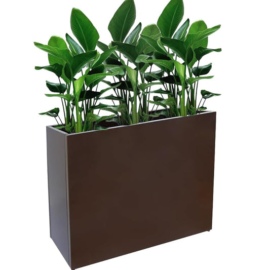 Metal Tall Long Planter Box Large Rectangular Planter Flower Pot with Drainage Holes for Indoor Outdoor Deck Porch Garden Home Patio Front Door (Espresso, M) - color: Espresso, size: Medium