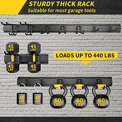 UUP 48" Garage Tool Organizer Wall Mount, 440lbs Garden Garage Storage Garage Organization with Adjustable Heavy Duty Hanging Hooks, Yard Rack Hanger System Shovel Rake Broom Ladder Holder, Men Gift - size: 48" with 3 Panels & 7 Hooks