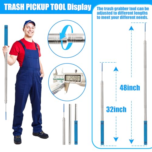 Trash Poker Stick,48Inch Trash Picker Upper Grabber High-Duty Stainless Steels Tip Lightweight & Reinforcement Garbage Debris Nabber Litter Picker Grabber Durability Reacher Yard Stick - size: 48 Inch blue