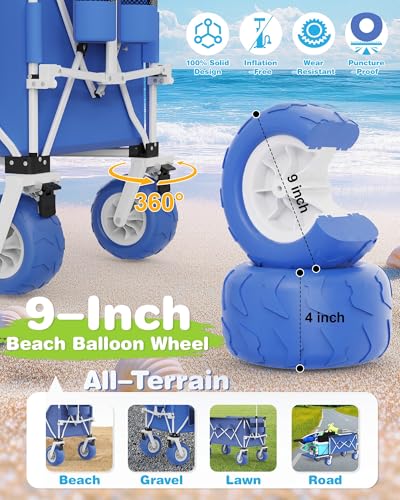 59"L Beach Wagon with 9×4" Big Sand Wheels, Expandable Tailgate - size: 360L