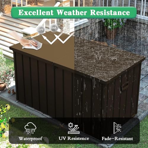 Outdoor Storage Box Metal Deck Box with Lockable Lid - color: Brown - 54.30 X 29.80 X 33.90 Inch