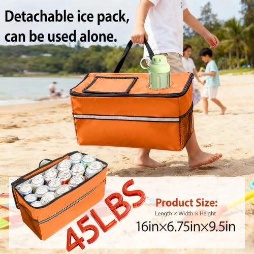 Collapsible Beach Wagon Cart - with Bench Seat & Ice Pack 500 lbs - color: Orange, size: 7"