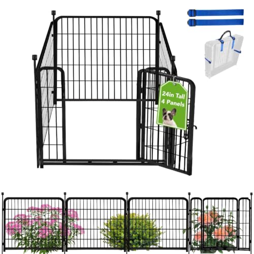 ADAVIN 24 in(H) Garden Fence with Gate, 4 Panels Total 9.8 Ft(L), Heavy Duty Iron Metal Animal Barrier Fence, Camping Fence, No Dig Garden Border Fencing for Yard - size: 4panels-24in(H)×9.8ft(L)