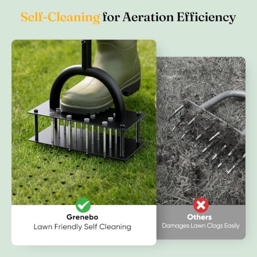 Grenebo Lawn Aerator Manual Aerator Lawn Tool with 16 Spikes, Black - color: Dark Green