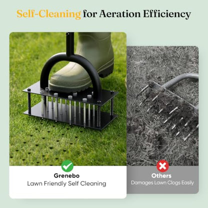 Grenebo Lawn Aerator Manual Aerator Lawn Tool with 16 Spikes, Black - color: Dark Green