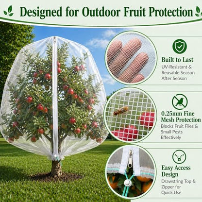 3 Pack 10x10 ft Large Fruit Tree Netting Covers with Zipper & Drawstring - size: 10x10 ft