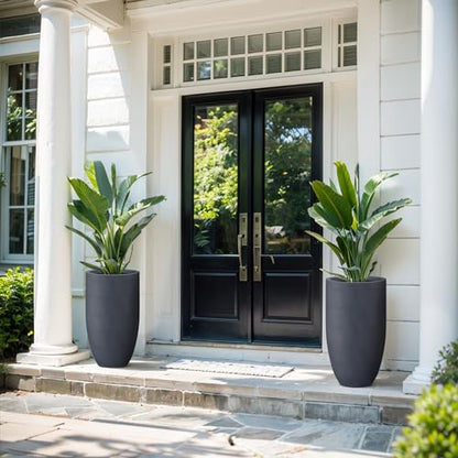 Kante Large Round Tapered Charcoal Concrete Planter 24" Tall, Outdoor - color: Charcoal, size: 24" Tall