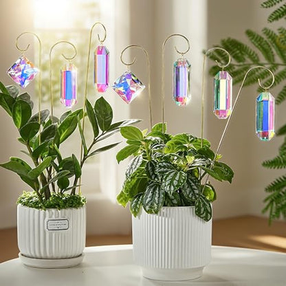 7 Pcs AB Colored Crystal Suncatcher Small Trellis Golden Plant Potted Stake - color: 7 Pack AB