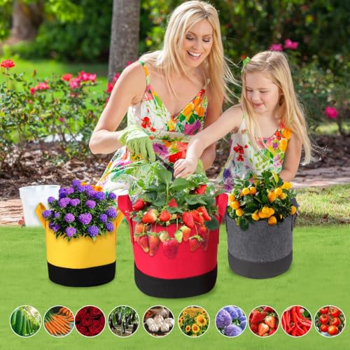 Grow Bags 5Gal/7Gal/10Gal * 2 ，6 Pack Vegetable/Flower/Plant Grow Bags ，Plant Fabric Pots with Handles for Garden and Outdoor Planting (6 Colour, 7 Gallon) - size: 7 Gallon