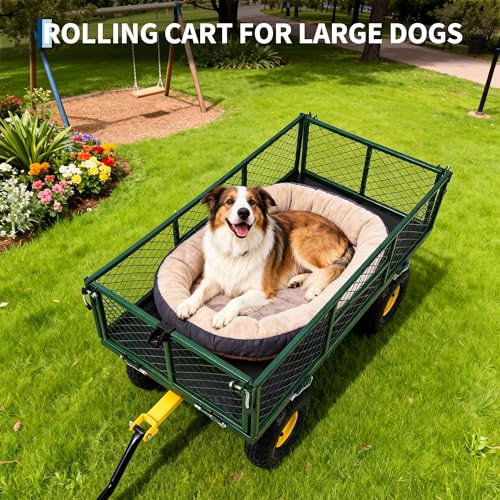900Lbs Heavy Duty Steel Garden Cart, Convertible Flatbed Wagon Yard Cart - color: Green