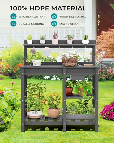 SERWALL Outdoor Potting Bench with Removable Sink,Gardening Table,Grey - color: Gray, size: Classic
