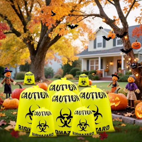 12 Pcs Yellow Large Halloween Lawn Leaf Bags Outdoor,Biohazard