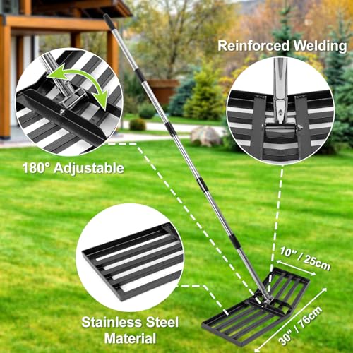 30"x10" Lawn Leveling Rake, Angled Design Yard Leveling Rake for Soil, Sand - size: 30 Inch