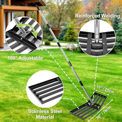 30"x10" Lawn Leveling Rake, Angled Design Yard Leveling Rake for Soil, Sand - size: 30 Inch