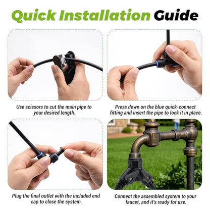 200 Ft 1/4 Inch Drip Irrigation System with 32 Copper Nozzles