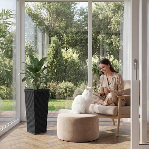 Devoko Resin 30'' Tall Planters, Large Taper Outdoor Planter - color: Black, size: 30" Set of 2