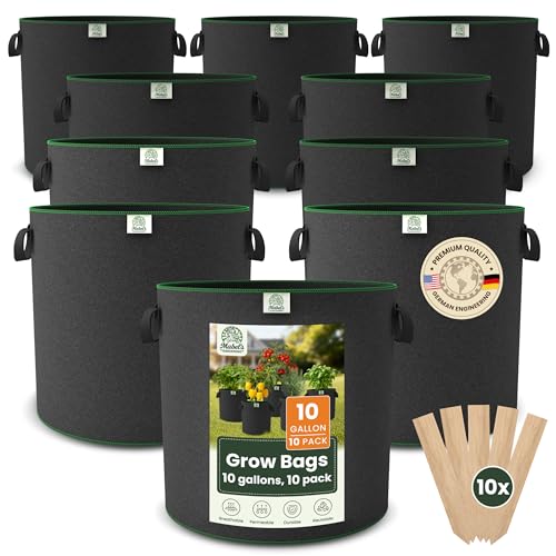 Mabel's Gardening 10-Pack 10 Gallon Grow Bags - Garden Planting Bags 13.4 x 16.3 INCH Made of 8.85 oz/yd² (300g/m²) Felt & Fleece Fabric Plant Pot, Plant Bag, Grow Bag for Carrot Potato Tomato - color: 10-pack, size: 10 Gallon