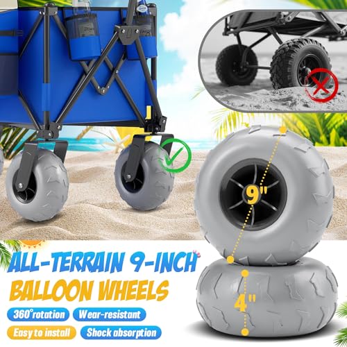 Beach Wagon with Big Wheels for Sand, 350lbs Heavy Duty Folding Wagon - color: Ocean Blue