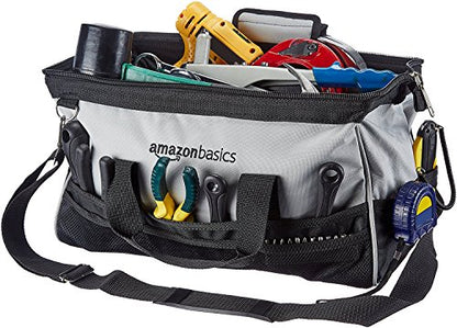Amazon Basics Durable Wear-Resistant Tool Storage Bag with Adjustable Shoulder Strap,Portable Tool Organizer,16 in,Black & Grey,(Pack of 8) - size: Large Standard Bag (Pack of 8)