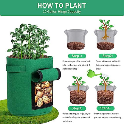 5-Pack 7 Gallon Grow Bags with Harvest Window Thickened 300g Nonwoven Fabric Heavy Duty Plant Pots Easy for Vegetables Potato Tomatoes Carrots Gardening Containers with Handles Green - size: 7GAL-GRN
