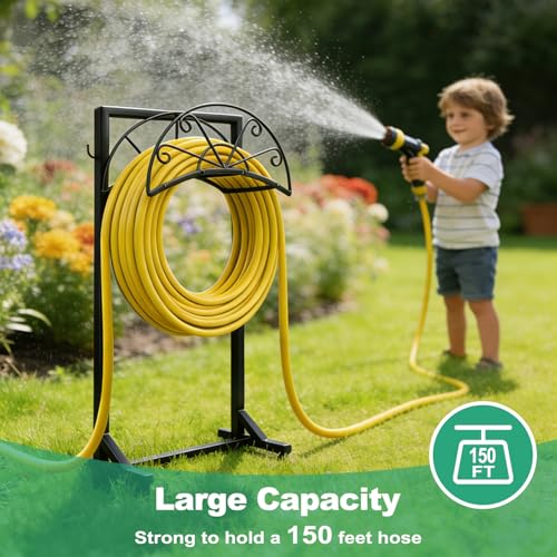 Garden Hose Holder for Outside,Heavy-Duty Metal Hose Hanger Rack