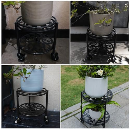 2 Tier Heavy Duty Rolling Plant Stand, 2 Pack Black - color: black