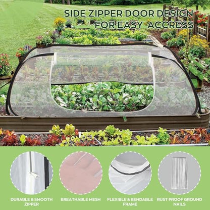 2Pack 45''x22''x18'' Pop Up Raised Garden Bed Cover -Instant Plant Protection Against Bird, Pests & Squirrel，Plant Net Cover for Raised Bed with Zipper Door for Protecting Vegetable Row