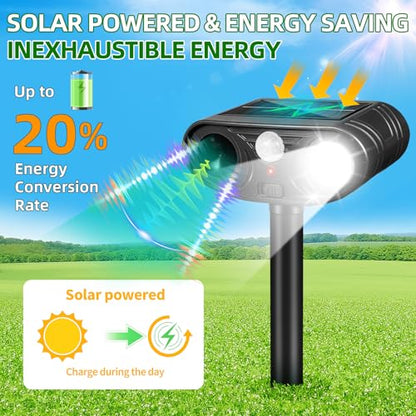 2026 Upgraded Solar Ultrasonic Animal Repellent Deer Cat Squirrel Deterrent Devices Motion Activated with LED Strobe Light Repeller Keep Dog Raccoon Skunk Rabbit Away from Yard Garden Farm 4 Pack