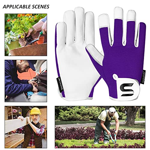 SAWANS Leather Gardening Gloves Ladies and Mens Thorn Proof Garden Gloves for Women Men Gardening Durable Work Gloves - color: Purple, size: Small