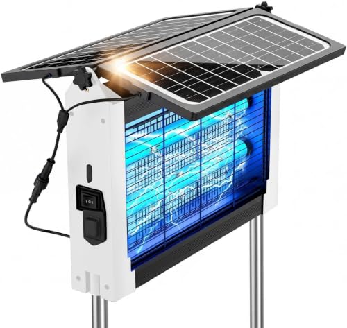 Solar Bug Zapper Outdoor and Indoor, Solar Dual‑Panel Panel with Auto Mode, USB Rechargeable Cordless Fly Traps, 4500V Electric Mosquito Killer for Patio, Backyard, Garden, Camping - color: White
