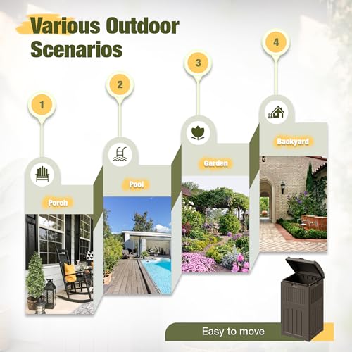 Devoko 33 Gallon Outdoor Trash Can, Hideaway Garbage Bins with Tiered Lid - color: Deep Brown, size: 1 Pack
