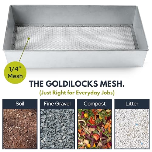 Wide Soil Sifter, 1/4-inch Galvanized Garden Sieve with Gloves - size: 1/4 inch