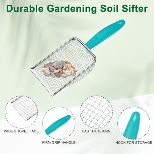 M METERXITY 2-Pack Gardening Soil Sifter, 5, 2.8 mm Mesh Stainless Steel Portable Gardening Sifter with Plastic Handle for Sand/Dirt/Rock Compost [White, Blue] - color: White, Blue, size: 5.0X5.0mm,2.8x2.8mm