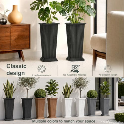 24" Set of 2 Tall Planters for Outdoor Plants, Black Striped - color: Stripe Black