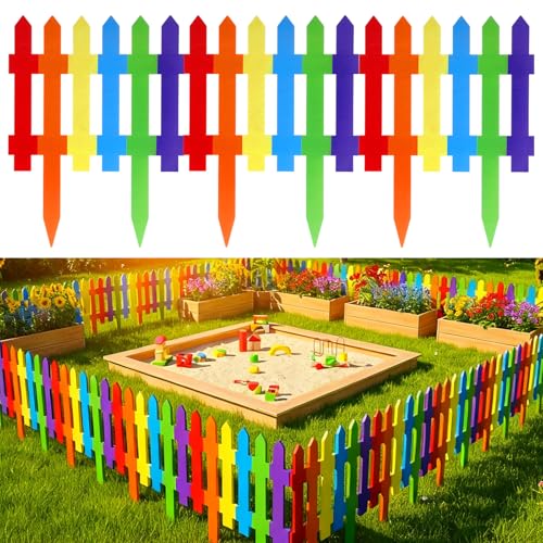 6 Pcs Rainbow Wooden Garden Fence 15.7" H x 72" L Landscape Edging Border, Garden Border Panels Ornamental Fence for Home School Lawn Flower Beds Pathways Outdoor Decor(6 Color)
