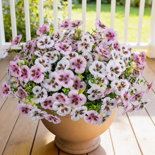 Artificial Flowers for Outdoor Faux Pansies Fake Flowers Plants,12 Bundles - color: White Light Pink