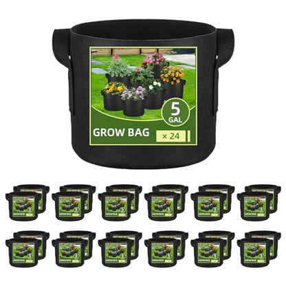 24 Pack 5 Gallon Grow Bags, Heavy Duty Thickened Aeration Fabric Pots with Handles for Vegetable/Flower/Plant - size: 5 Gallon