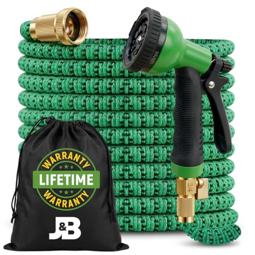 J&B XpandaHose 75ft Expandable Garden Hose, Lightweight, Brass Connectors - color: Green/Black, size: 75ft