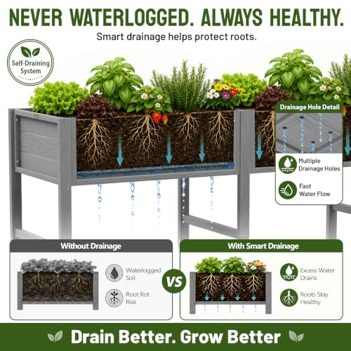 YEFU 72" Large Raised Garden Bed, Wood-Look HIPS 6ft Extra Large Bed, Grey - color: Gray, size: 72"×24"×30"