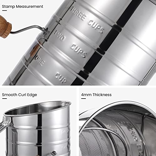 Toresano Flour Sifter, Hand Crank Sifter for Baking with Fine Mesh Rotary
