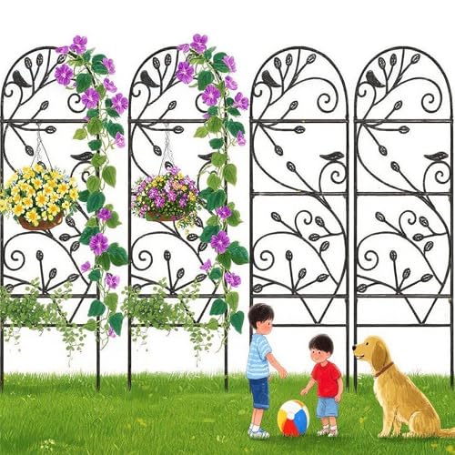 Amagabeli 4 Pack Garden Trellis for Climbing Plants Outdoor 46" x 15" Rose Wrought Iron Trellis for Vine Vegetable Flower Ivy Cucumber Decorative Trellis Black - color: Black-4 Pack Leaf, size: 46"x15"