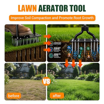 Lawn Aerator Tools, 3 Height Manual Yard Aerator with Self-Cleaning Design