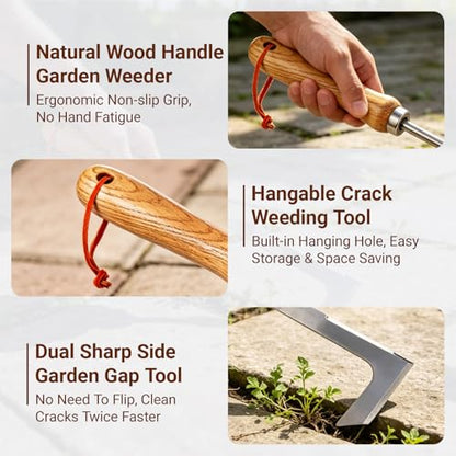 tBesme Crack Weeder Crevice Weeding Tool Patio Weeder L-Shape Patio Knife Lawn Yard Gardening Tool