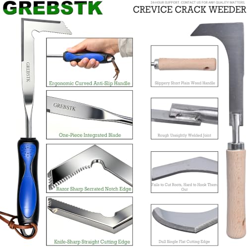 GREBSTK Crack Weeder Crevice Weeding Stainless Steel Sharp Lightweight Tool - size: 12in Manual Weeder