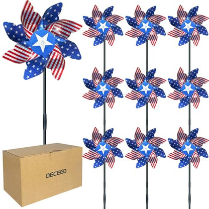 10 PCS Reflective Pinwheels for Yard and Garden Bird Devices Pre-Installed Sparkly Wind Spinner Deterrent to Scare Birds Away from Yard Patio Farm (Red&White&Blue) - color: Red&white&blue