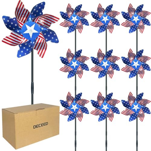 10 PCS Reflective Pinwheels for Yard and Garden Bird Devices Pre-Installed Sparkly Wind Spinner Deterrent to Scare Birds Away from Yard Patio Farm (Red&White&Blue) - color: Red&white&blue