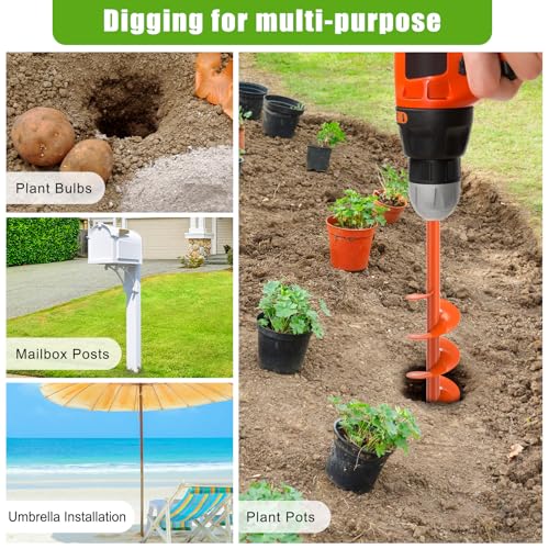 Insaga Auger Drill Bit for Planting 2x32 Inch, Heavy Duty Garden Earth Auger with Safety Edges & Orange Anti-Rust Coating, Compatible with Cordless Drills for Clay/Rocky Soil/Sandy Lawn (Hex Shank) - size: 2x32''
